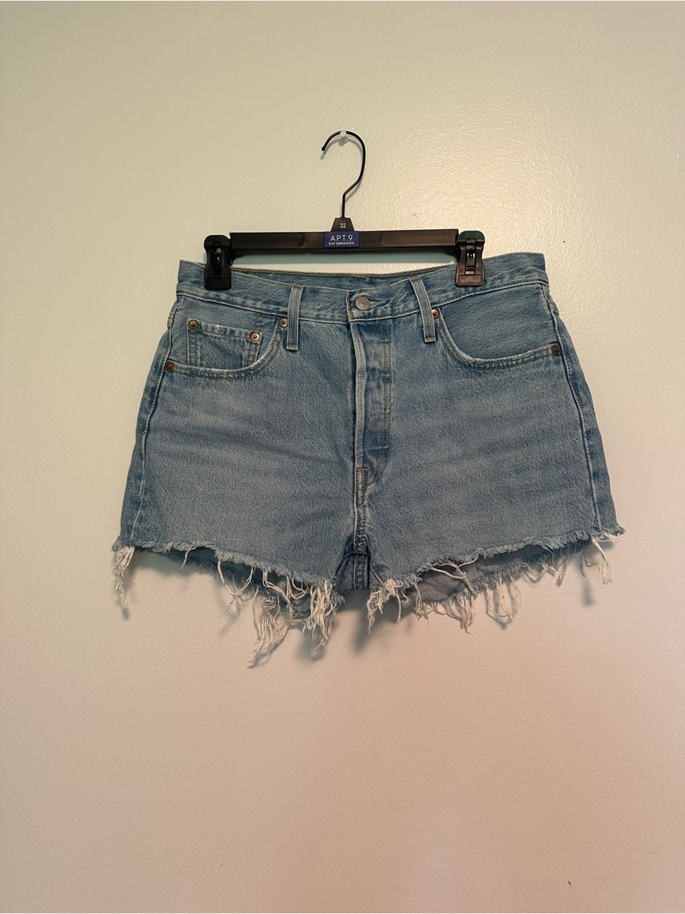 Levi's Light Blue Frayed Hem Denim Shorts